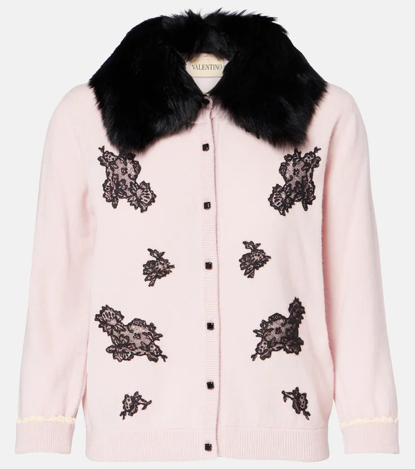  Valentino Valentino Shearling-trimmed Virgin Wool Cardigan 