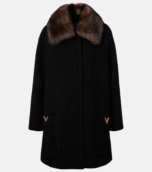  Valentino Valentino Shearling-trimmed Virgin Wool Coat 