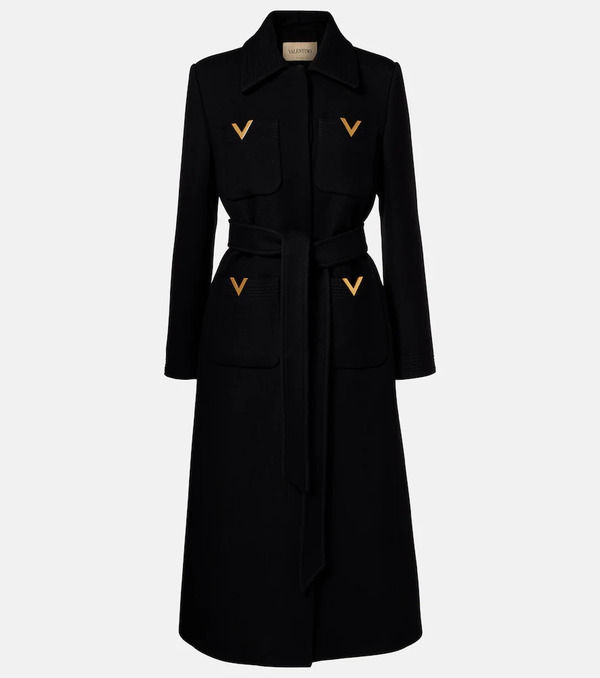  Valentino Valentino Vgold Belted Wool And Silk Coat 