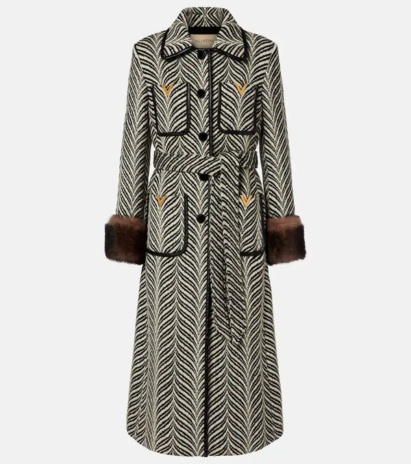  Valentino Valentino Vgold Shearling-trimmed Wool-blend Coat 