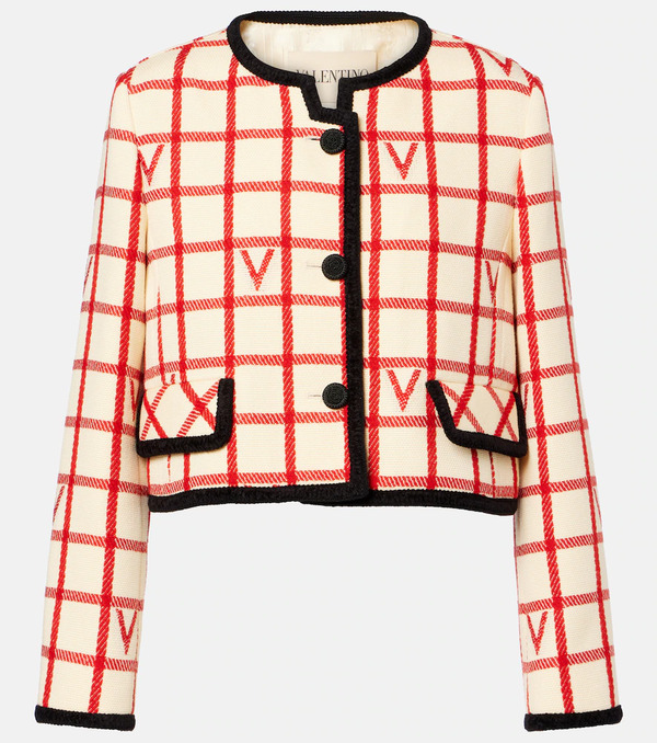  Valentino Valentino Vlogo Checked Wool And Cotton Jacket 