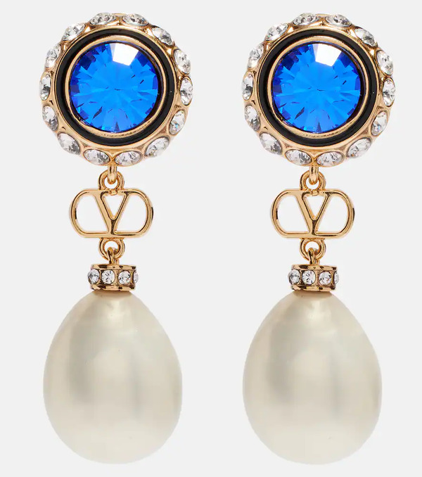  Valentino Valentino Vlogo Embellished Drop Earrings 