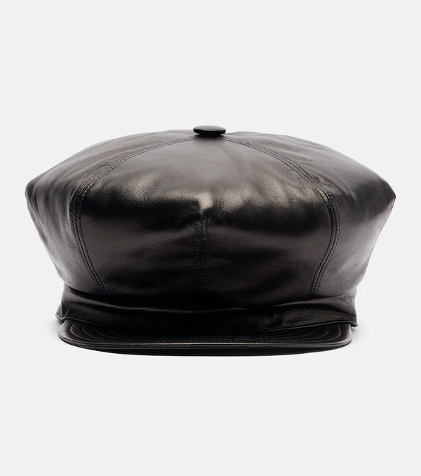  Valentino Valentino Vlogo Leather Newsboy Cap 