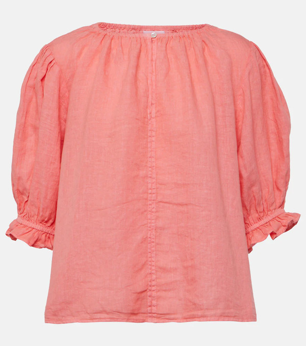  Velvet Velvet Puff-sleeve Linen Top 
