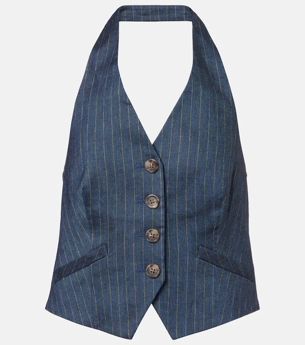  Veronica Beard Veronica Beard Arabella Pinstripe Linen-blend Vest 