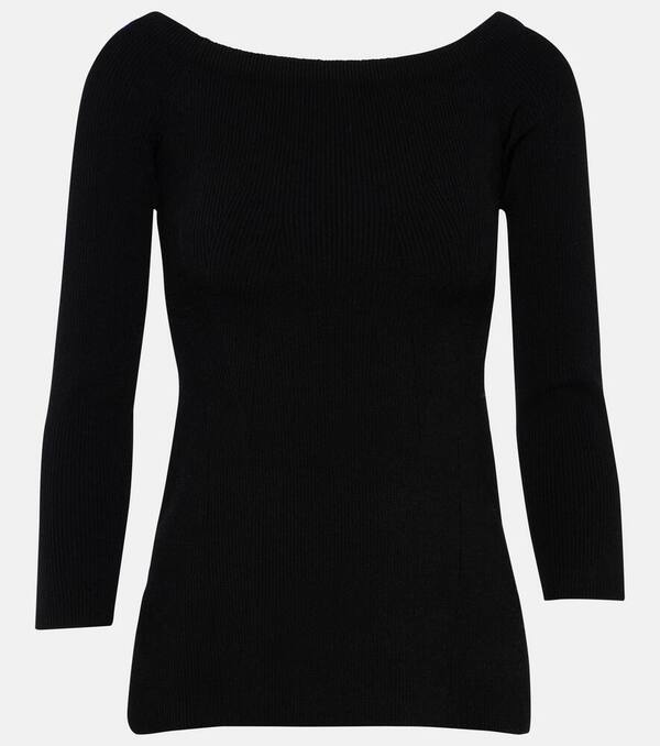  Veronica Beard Veronica Beard Derick Ribbed-knit Off-shoulder Sweater 