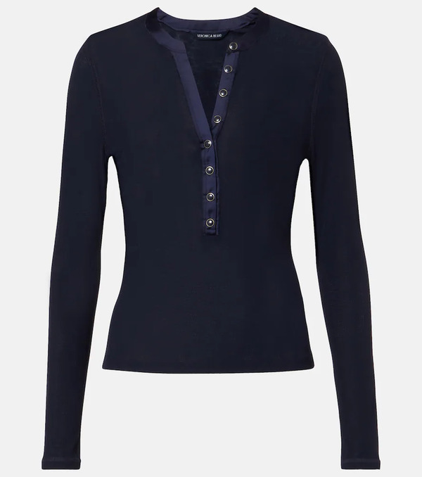  Veronica Beard Veronica Beard Drexler Ribbed-knit Henley Shirt 