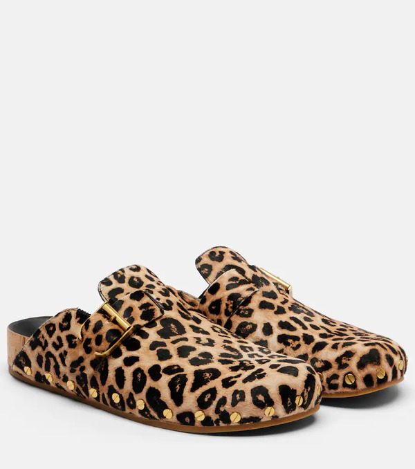  Veronica Beard Veronica Beard Fern Leopard-print Calf Hair Mules 