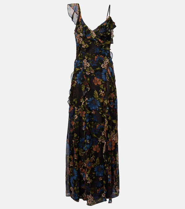  Veronica Beard Veronica Beard Madeline Ruffled Floral Silk Maxi Dress 