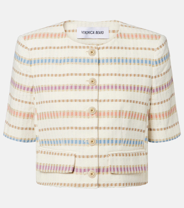  Veronica Beard Veronica Beard Orville Striped Cropped Cotton-blend Jacket 