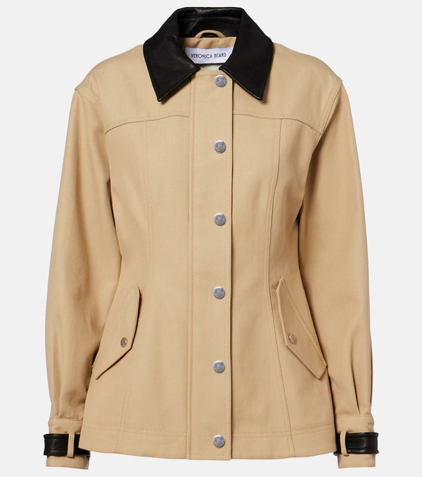  Veronica Beard Veronica Beard Talla Leather-trimmed Cotton Blouson Jacket 