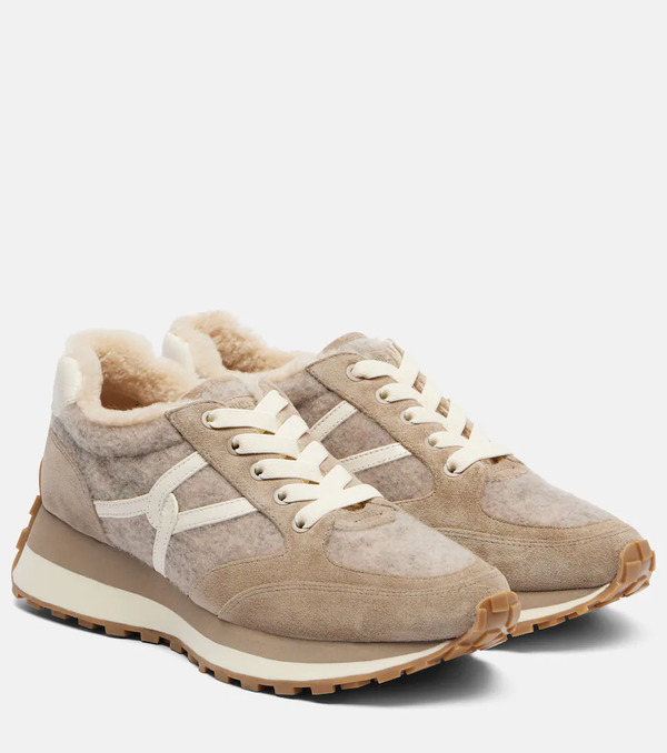  Veronica Beard Veronica Beard Valentina Suede-trimmed Leather Sneakers 