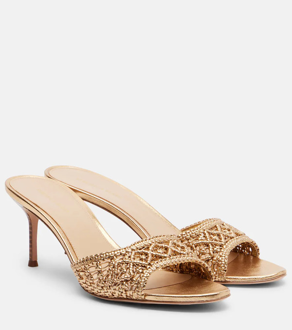  Veronica Beard Veronica Beard Woven Metallic Leather Mules 