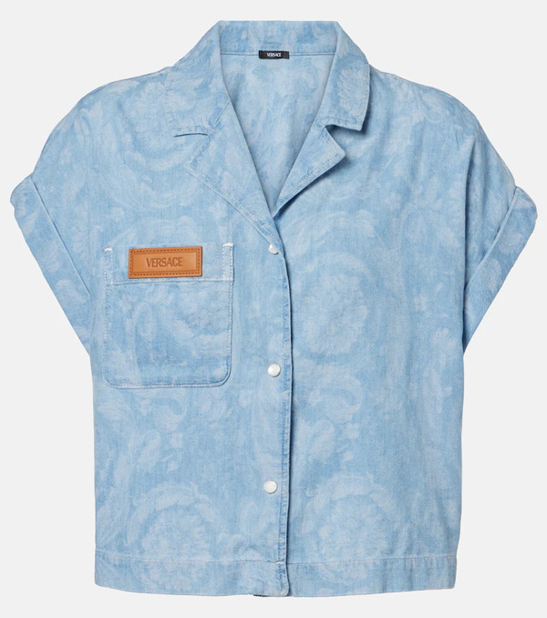  Versace Versace Barocco Cropped Denim Chambray Shirt 