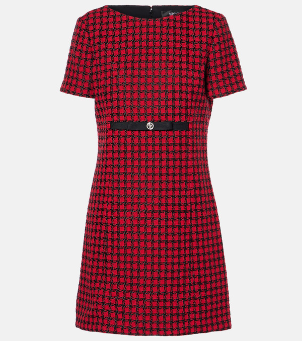  Versace Versace Checked Wool-blend Tweed Mini Dress 