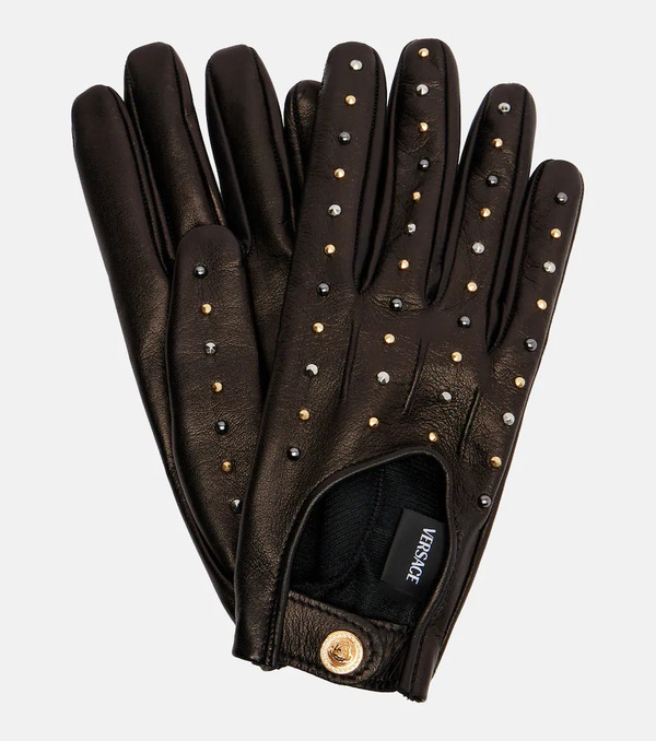  Versace Versace Cutout Studded Leather Gloves 