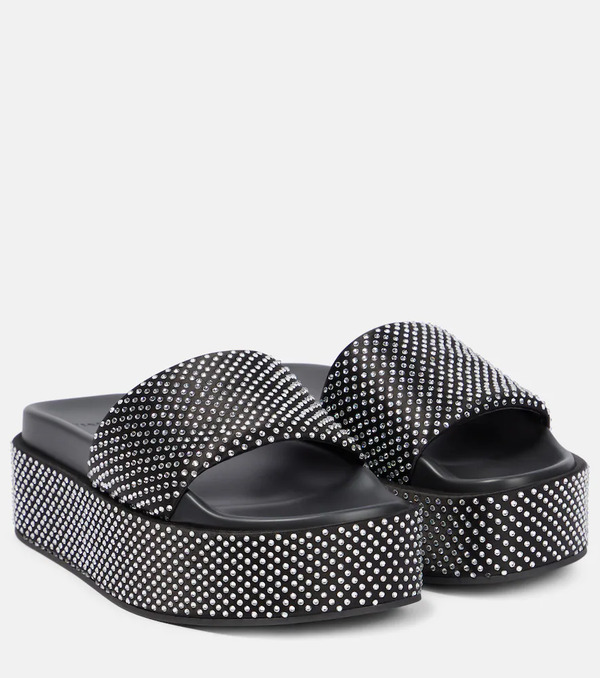  Versace Versace Embellished Satin Platform Slides 