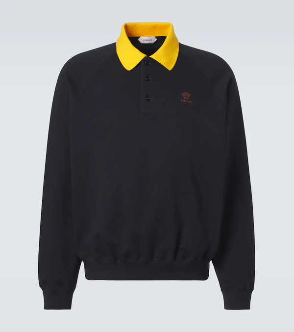  Versace Versace Embroidered Cotton Jersey Polo Sweatshirt 