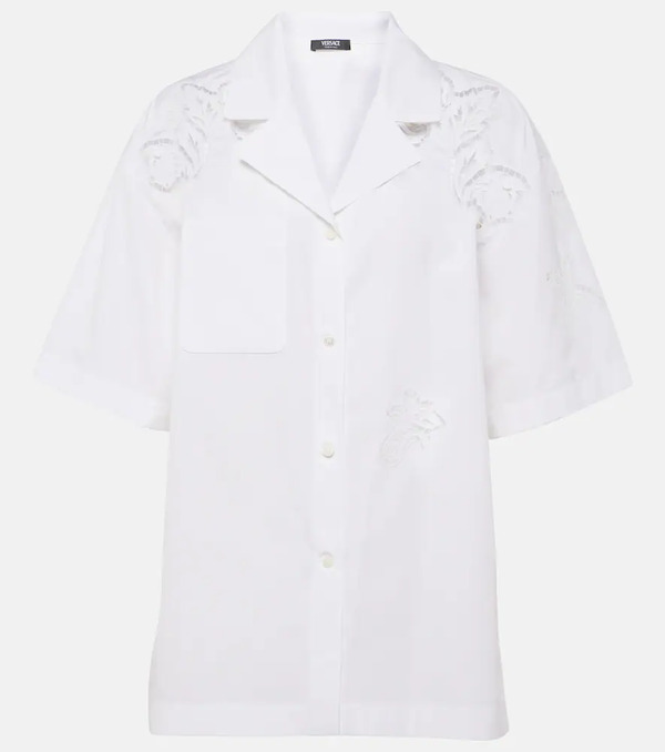  Versace Versace Embroidered Cotton Poplin Bowling Shirt 
