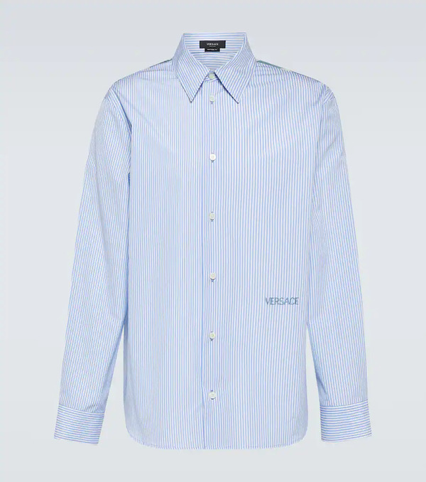  Versace Versace Embroidered Pinstriped Cotton Shirt 