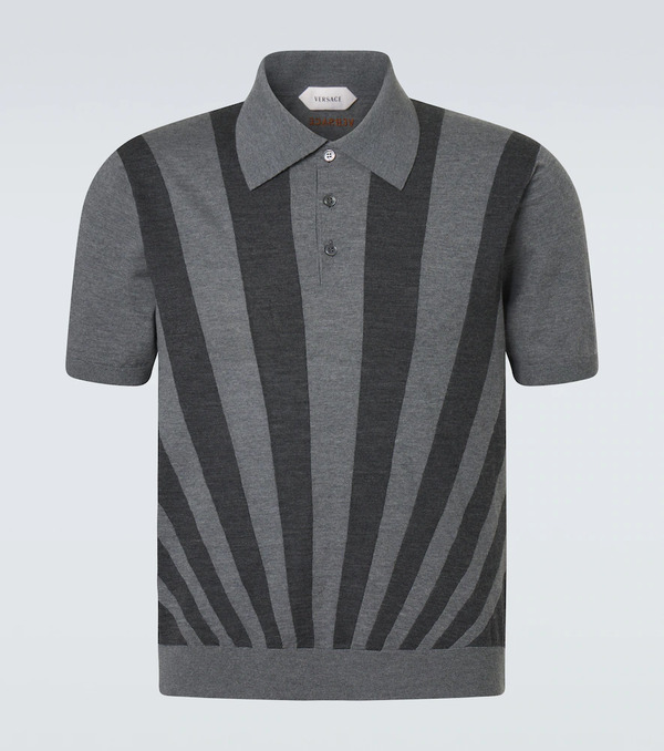  Versace Versace Intarsia Virgin Wool Polo Sweater 