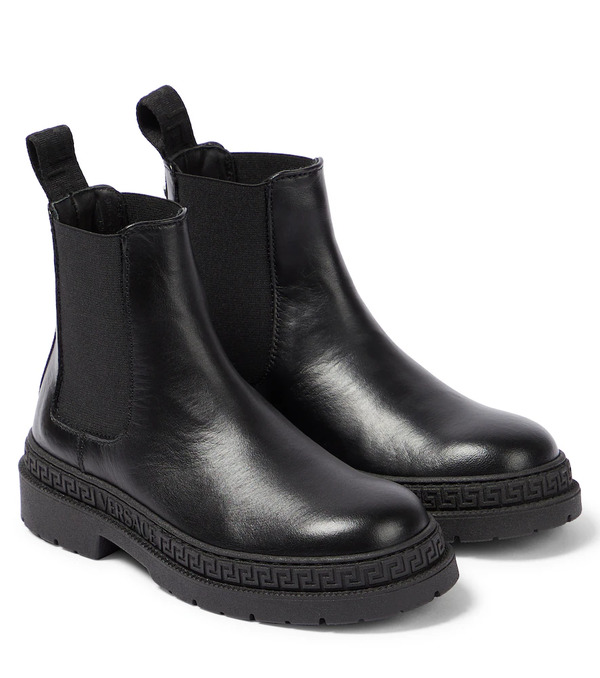  Versace Kids Versace Kids Greca Leather Chelsea Boots 