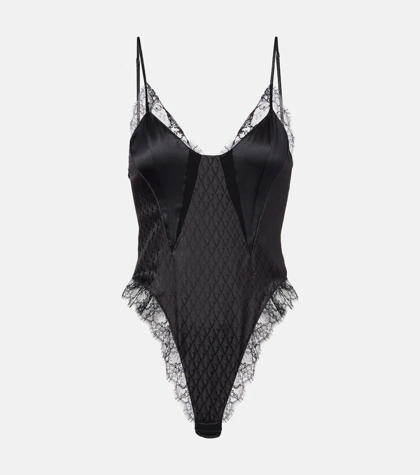  Versace Versace Lace-trimmed Silk-blend Satin Bodysuit 