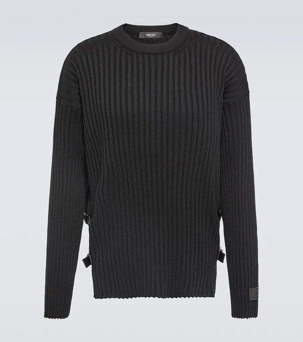  Versace Versace Leather-trimmed Knit Wool Sweater 