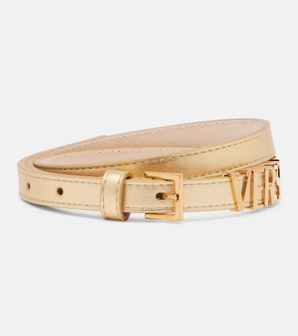 Versace Versace Logo Metallic Leather Belt 