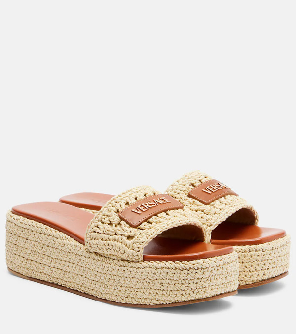  Versace Versace Logo Raffia Platform Espadrille Slides 