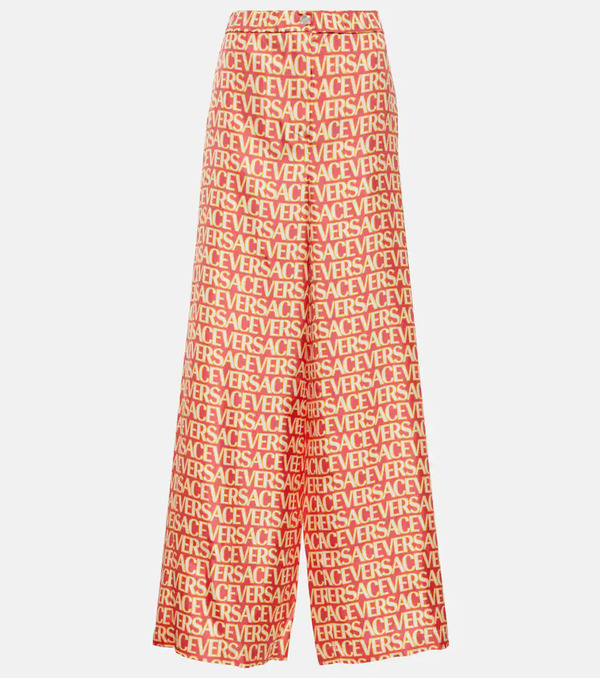  Versace Versace Logo Wide-leg Silk Pants 