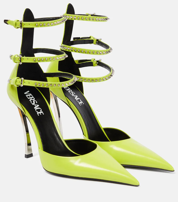  Versace Versace Pin-point Embellished Leather Pumps 