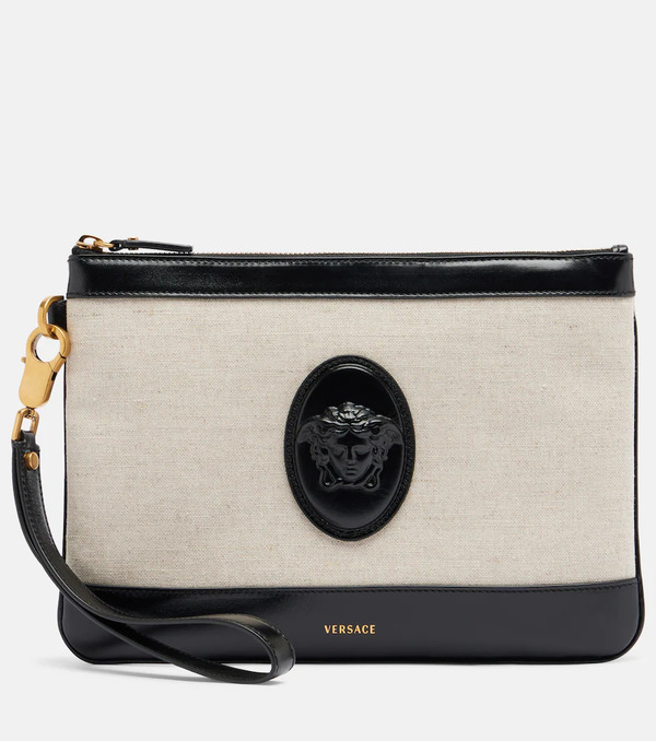  Versace Versace Riviere Leather-trimmed Canvas Pouch 