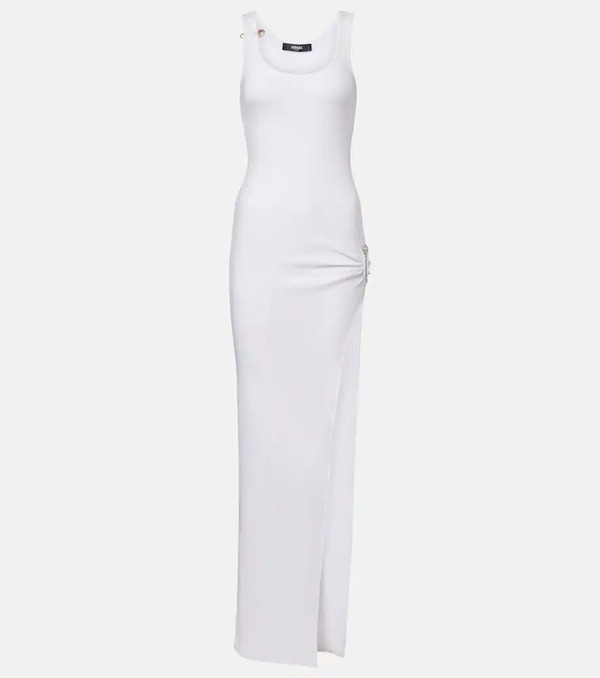  Versace Versace Safety Pin Draped Cotton-blend Maxi Dress 