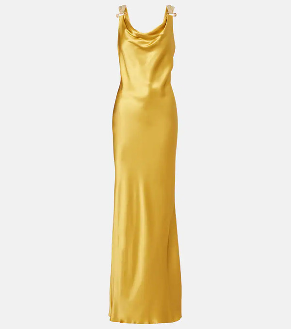 Versace Versace Safety Pin Embellished Silk Satin Gown 