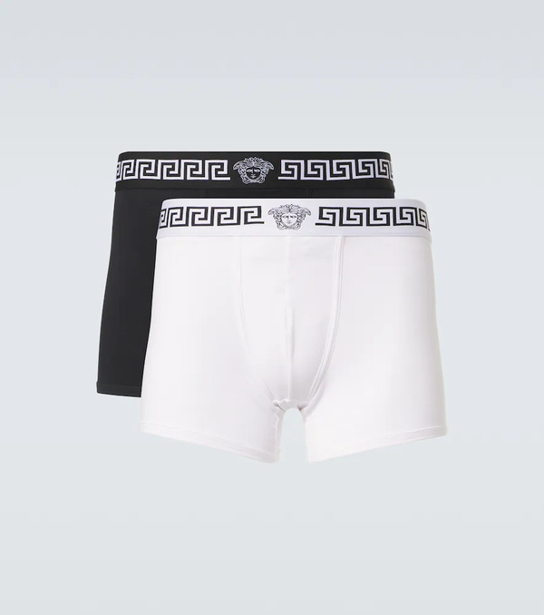 Versace Versace Set Of 2 Greca Border Cotton-blend Boxer Briefs 