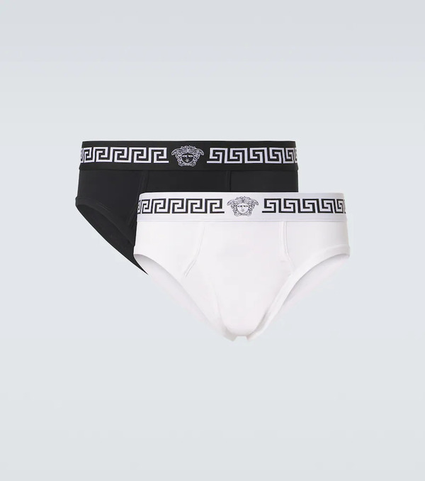  Versace Versace Set Of 2 Greca Border Cotton-blend Briefs 