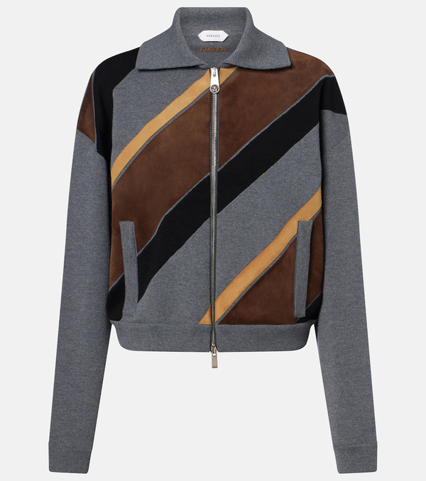  Versace Versace Suede-trimmed Wool-blend Zip-up Sweater 