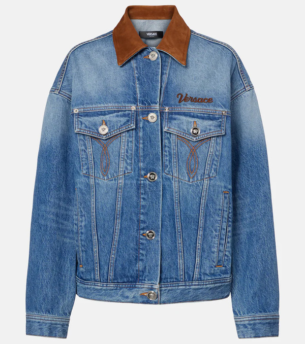  Versace Versace Trucker Suede-trimmed Denim Jacket 