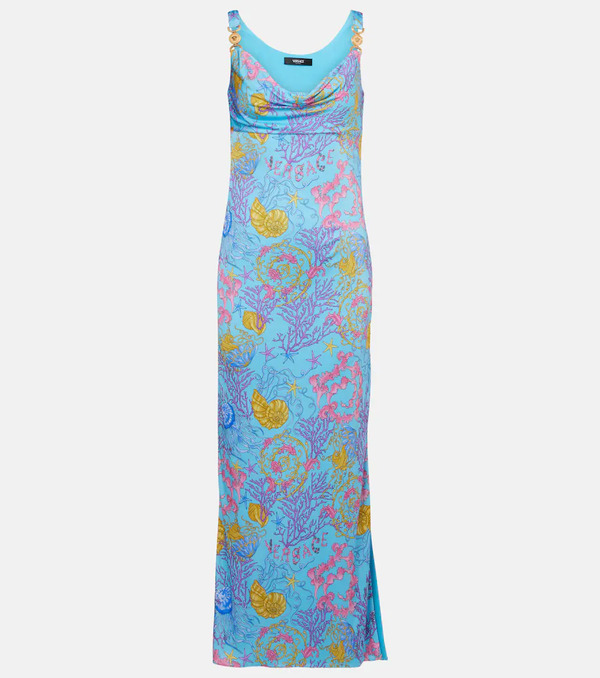  Versace Versace Underwater Barocco Draped Jersey Gown 
