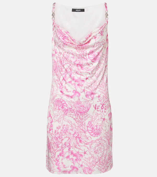  Versace Versace Underwater Barocco Draped Satin Minidress 