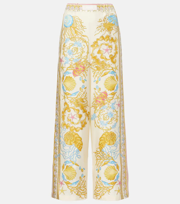 Versace Versace Underwater Barocco Silk Palazzo Pants 