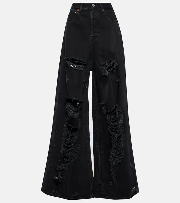  Vetements Vetements Distressed Wide-leg Jeans 