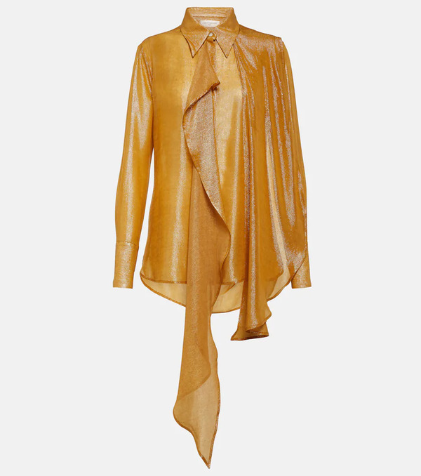  Victoria Beckham Victoria Beckham Draped Tie-neck Lame Blouse 