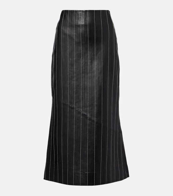  Victoria Beckham Victoria Beckham Embroidered Leather Midi Skirt 