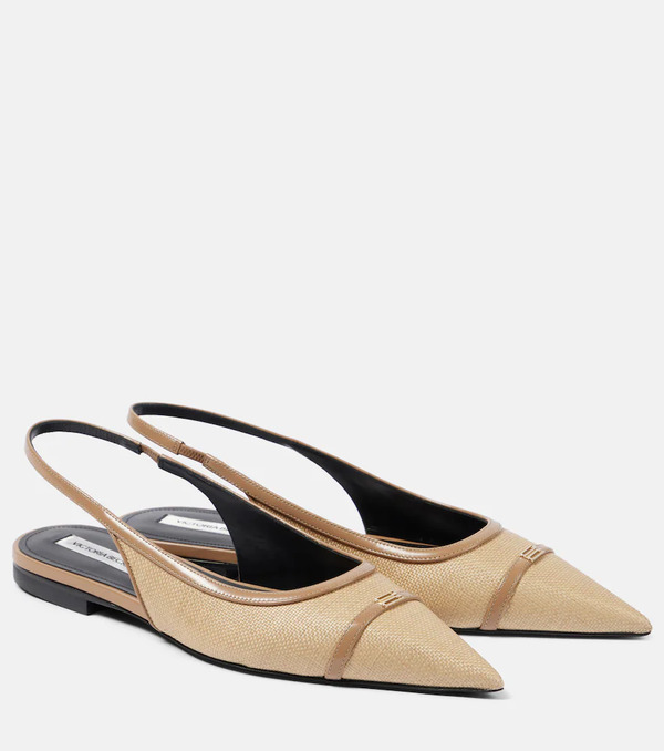  Victoria Beckham Victoria Beckham Leather-trimmed Raffia Slingback Flats 