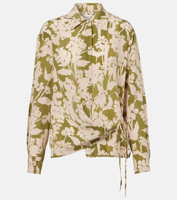  Victoria Beckham Victoria Beckham Printed Gathered Silk Blouse 