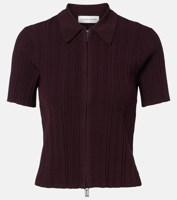  Victoria Beckham Victoria Beckham Ribbed-knit Zip-up Top 