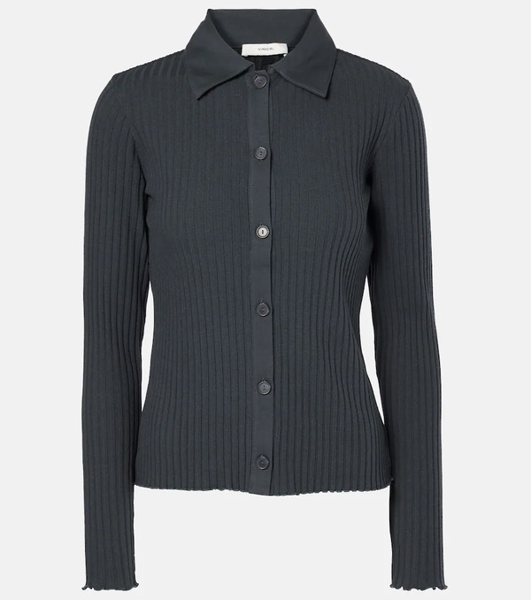  Vince Vince Ribbed-knit Cotton-blend Polo Pullover 