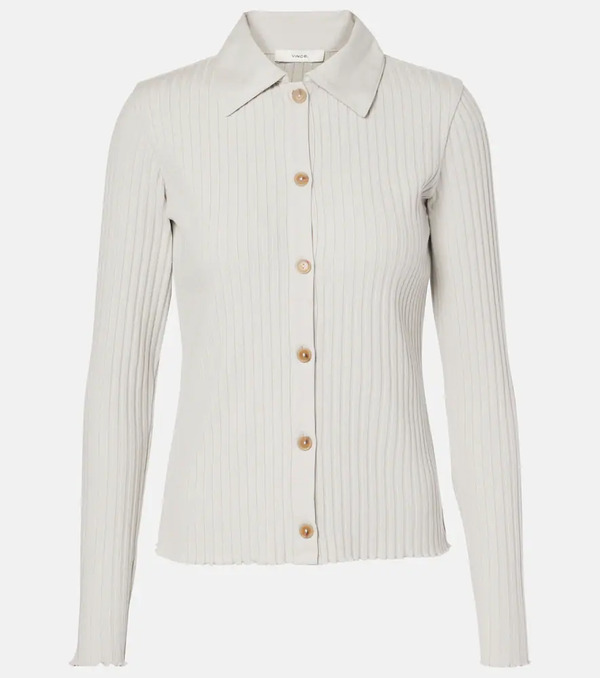  Vince Vince Ribbed-knit Cotton-blend Polo Pullover 